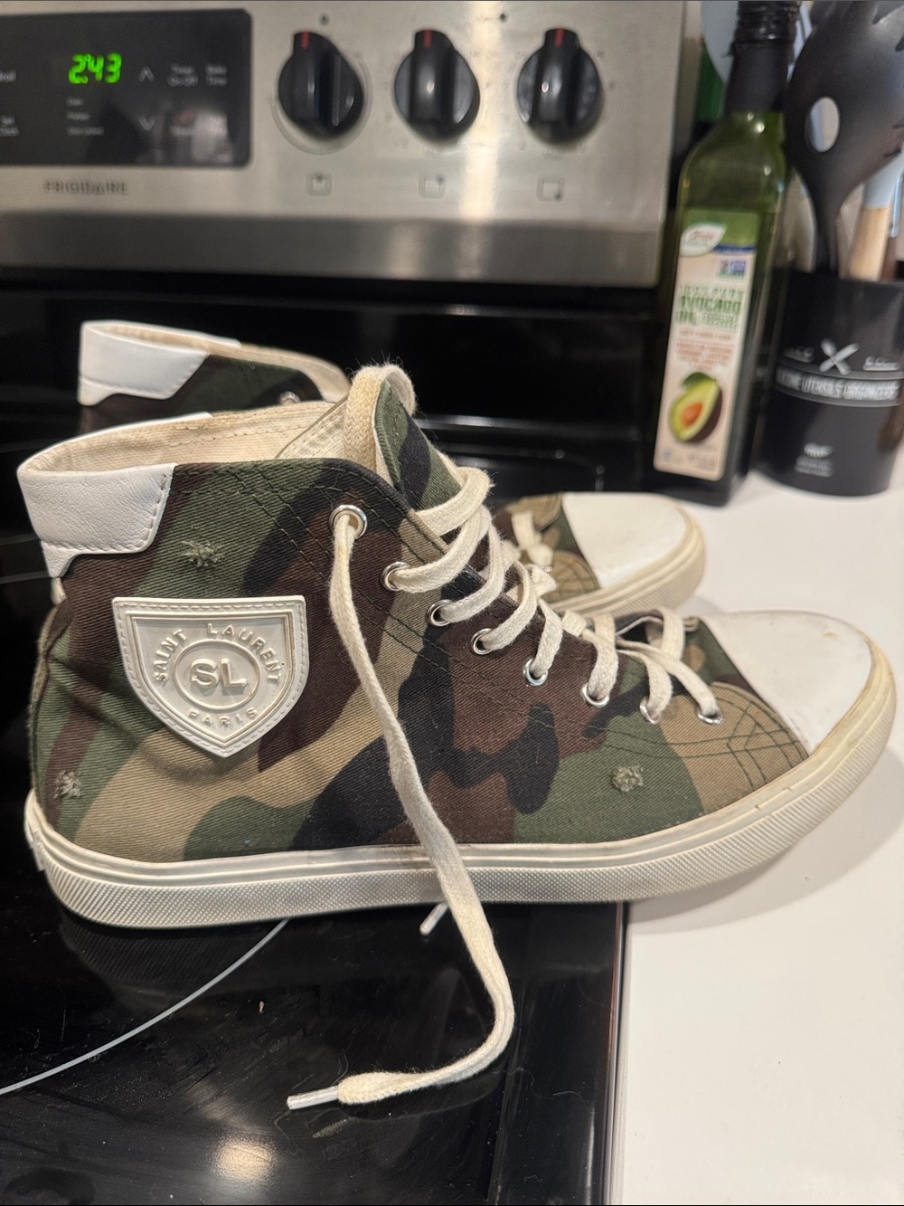 Saint Laurent Kids' Camouflage High-Top Sneakers - Green/Brown/Black